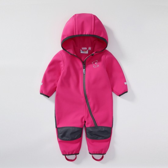 China Manufacturer OEM Custom Outdoor Kids Softshell Hooded Jumpsuit Children Outerwear Overalls Children's Clothing, Children's Overalls image